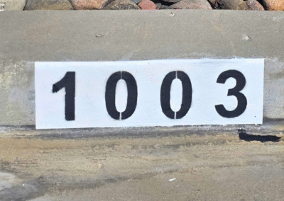Professionally painted curb address number 1003 for easy home identification